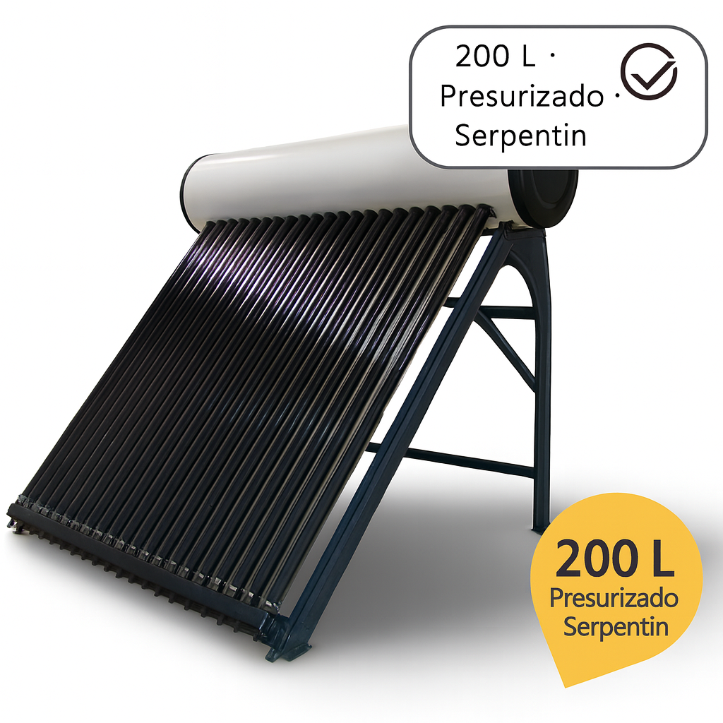 Termo Solar Presurizado con Serpentín 200 Lts. Estanque int. inox, ext. galv. Instalación Incluida